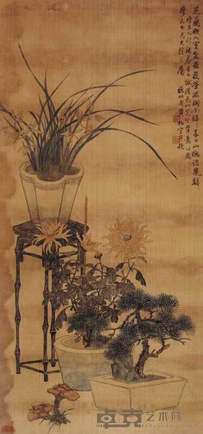 黄柏 乙卯（1855年）作 花卉 立轴 126×59cm